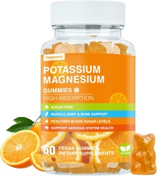 Kalium-Magnesium-Gummi-Gummi-Gummi-Gummi-Zitrat Plus Coenzym Q10, DHA, D3, Mineral & Calcium für Zzz, Leg Cramps & Muskel - 60 Orangen-Gummien