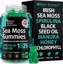 Irish Sea Moss Gummies - Detox & Schilddrüse Unterstützung für Damen und Herren - Schwarz Seed Oil, Manuka Honey, Fenugreek, Chlorophyll: Immununterstützung, Immunitätsergänzung - Burdock Root, Bladderwrack - 60 Gummies