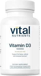Vital Nährstoffe Vitamin D 5000 IU | Vitamin D3 Supplement | Gesunde Knochen, Zähne, Muskeln*| Zelluläre und Immunfunktion | Calciumabsorption | Gluten, Milch und Soja Kostenlose | 180 Kapseln