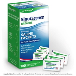 Confezioni Saline Pre-Mixed SinuCleanse per i sistemi di irrigazione Sinus Rinse e Nasal, 100 Count, Made in USA, All-Natural, Pharmaceutical Grade e PH Balanced