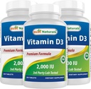 Best Naturals Vitamin D3 2000 IU (50 mcg) - 100 Tabletten - 100 Tage Versorgung - Unterstützt Immune Gesundheit, starke Knochen und Zähne, & Muskelfunktion (100 Zähler (Pack von 3))