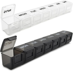 2 Pack Wöchentliche Pille Organizer, Große 7 Tage Pille Case, Tägliche Vitamin Case Medicine Box, AM/PM Pille Behälter für Medizin ergänzt Fischöl (Weiß & Schwarz)
