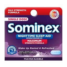 Comprimés Sominex d'aide au sommeil de nuit, formule de force maximale, dose unique, assortis, 16 comtes