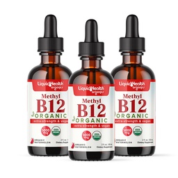 LIQUIDHEALTH USDA Organic Methyl Vitamin B12 Methylcobalamin Flüssigkeitstropfen mit Tart Cherry Juice - Boost Energy, Immununterstützung, Verbesserung der Gedächtnis & Konzentration - USA Made, Vegan, Non-GMO (3 Pack)