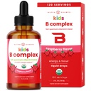 NutraChamps Vitamin B Komplex für Kinder, B1, B2, B3, B6, B7, B9 & Methyl B12, Kids B Komplex Flüssigkeitstropfen Ergänzung, Energie, Fokus, Stoffwechsel, natürliche Beere, 120 Portionen, 4 Monate Versorgung