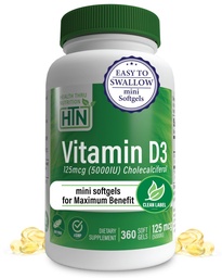 Gesundheit Thru Nutrition Vitamin D3 5000iu 360 Mini Softgels für maximale Leistung Jahr Versorgung | 125mcg Cholecalciferol | 3rd Party Getestet | Non-GMO USP Grad in Bio-EVOO | Immungesundheitsunterstützung