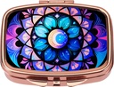 Boîte à pilules Dynippy avec miroir de poche rétro 2 compartiment Médicament Cas de pilule vitamine Organisateur pour la chasse à la poche et les voyages (Rose Gold-Moon Flower)