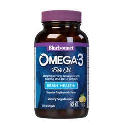 BlueBonnet Nutrition Omega-3 Brain Formula Natural Wild Caught Triglycerid Form DHA 1000 mg EPA 210 mg, Highly Concentrated Cognitive Health & Wellness Support Supplement, Glutenfreies Softgel, Gelb/Klar, Zitronen, 120 Count