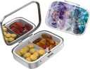 Süße kleine Pillen-Gehäuse für Taschen & Geldbörsen,Elegante Pille Box macht ein großes Geschenk,2 Compartment Reisemedizin Organizer speichert Progesterone, Kapsel Pillen, Ibuprofen,Vitamins-Bronze Lila Marmor