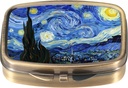 Dynippy Pill Case Pill Box con specchio Retro Pocket 2 Compartment Medicine Case Vitamin Pill Organizer per Pocket Purse and Travel (A-Van The Starry Night)