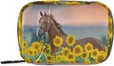 Sonnenblumen Feld Pferd Pille Organizer Fall Blumen Tiere 7 Tage Reise Pille Box mit Zipper Portable Wöchentliche Vitamin Medizin Ergänzung Halter Tasche