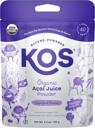 KOS USDA Organic Acai Powder, Unsweetened Superfood - Natürliche Antioxidantien, Acai Berry für Smoothies und Schalen - Polyphenol Abundant, Glutenfrei, Non-GMO, Klimafreundliche wiederverschließbare Tasche, 40 Servierungen