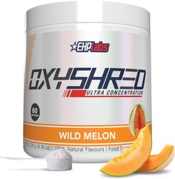 EHP Labs OxyShred Pre Workout Powder & Shredding Supplement - Preworkout Powder mit L Glutamine & Acetyl L Carnitin, Energy Boost Drink - Wild Melon, 60 Servierungen