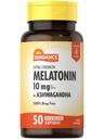 Sundance Melatonin 10mg mit Ashwagandha | 50 Kapseln | Extrastärke | Non-GMO & Gluten Kostenlose Ergänzung
