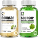 2 Pack Soursop Graviola Gummie, Soursop Blatt Extrakt Geschmack & Authentic Soursop Obst Extrakt Geschmack, für Zellunterstützung & Regeneration, Immunität, Leber, Zzz & Antioxidans - Glutenfrei, Vegan