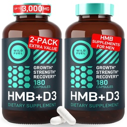 HMB und Vitamin D3 Ergänzung Kapseln - B-Hydroxy B-Methylbutyrat 1.000-3.000 MG HMB Ergänzungen mit Vitamin D3 - Muskelwachstum, Stärke, Leistung, Pre-Workout, Muskelrückgewinnung - 360 Caps