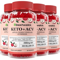 Apfelessiggummis, Max Strength 2000mg ACV Gummy mit Probiotics, B12 und Keto-Unterstützung, Für Verdauung, Stoffwechsel, Detox, Gut & Immune Gesundheit, Gelatin-frei, Non-GMO, 240 Keto acv Gummis