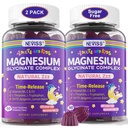 Magnesium Glycinate-Gummien für Erwachsene & Kinder 4+, Sugar Free Magnesium Bisglycinat Supplement 400/200mg mit B6D3, 5HTP, L-Theanin für Schlaf & Entspannung, Gehirn, Muskel, Melatonin Free Gummies,2Pack