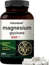 NatureBell Magnesium Glycinate 500mg, 240 Veggie Kapseln | 100% Chelat & Purified | Schlaf, Muskel & Nerve Unterstützung | Non-GMO, Gluten-Free