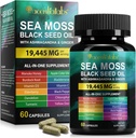 Sea Moss Black Seed Oil, Sea Moss Black Seed Oil Ashwagandha Ginger Capsule con vitamine Bladderwrack, Burdock Root e altro, 60 capsule