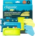 Cliganic Moskito Repellent Pack (4 Armbänder + 8 Refill Pellets) - einstellbar, natürlich DEET-frei, ätherisches Öl infundiert