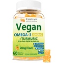 Vegan Omega 3 & Turmeric Gummies 2500mg, Algae Omega 3 DHA 800mg&EPA 400mg, mit MSM, Vitamin D3, Turmeric Root Extract for Brain, Eye, Joint, Fish Oil Supplements Alternative, Sugar Free