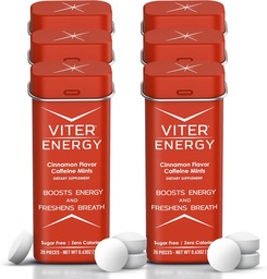 Viter Energy Caffeine Mints (120 Pezzi) - 40mg Caffeina, Sugar Free, Vegan, B Vitamins Complex, Integratore di energia Pillole di caffeina (cinnamone, 6 Pack)