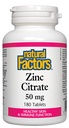 Natürliche Faktoren - Zink Citrat 50mg, Unterstützung für gesunde Haut und Immunfunktion, 180 Tabletten
