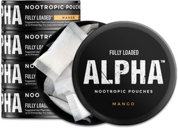 Voll geladen Alpha Nootropic Pouches (Mango) - 5 Dosen - 15 Beutel pro Dose -Effective Nootropic Delivery, Nic Pouch Ersatz - Schnellere Absorption, Alpha GPC, L-Tyrosine, GABA
