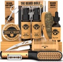 Bart Straightener Grooming Kit für Herren, Bart Growth Kit, Wash, Brush & Comb, Unscented Growth Oil, All Natural Chanel Balm, Conditioner, Razor & Scissors, Große Geschenkidee für Herren (Bamboo)