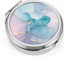 Boîte à pilules Dynippy avec poche miroir 3 compartiment Médicament Cas de pilule vitamine Organisateur pour la chasse et le voyage de poche (Round, marbre argenté-bleu)
