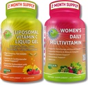 Immun Support Bundle – Liposomale Vitamin C 1100mg Flüssiggelkapseln mit Bio Acerola Cherry & Vegan Women’s Daily Multivitamin mit Eisen – Non-GMO, Clean Daily Wellness Support