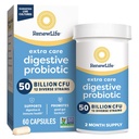 Renew Life Extra Care Digestive Probiotic Capsules, 50 Billion CFU Garantiert, Tägliche Ergänzung unterstützt Immun-, Verdauungs-, Atmungs-Gesundheit(1), L. Rhamnosus GG, Dairy, Soy und Gluten-Free, 60 Count
