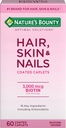 Nature's Bounty Optimal Solutions Hair, Skin & Nails Formula, with 3.000 mcg Biotin, 60 Coated Caplets, 20 Total Servings