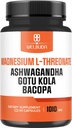 Magnesium L-Threonate Kapseln 1010mg - 5in1 mit Ashwagandha Wurzel, Gotu Kola Leaf & More - Positive Stimmung, Gehirngesundheit, Fähigkeit zu erinnern, Konzentration & Energie Produktionsunterstützung - 60 Kapseln