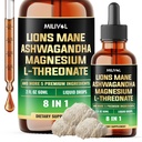 8in1 Lions Mane Liquid Tropfen mit Ashwagandha Wurzel, Magnesium L-Threonate & 5 Kräuter - Stimmungsausgleich, Gehirngesundheit, Immune - 60 Tage Versorgung - 2Fl oz