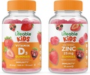 Lebendige Zink 25mg Kinder + Vitamin D Kinder, Gummis Bundle - Große Verkostung, Vitamin-Ergänzung, Glutenfrei, GMO frei, Kaugummi