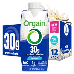 Orgain 30g High Protein Shake, Dairy Isolate Milk Protein, Vanilla Bean, 5g BCAAs, 1g Zucker pro Servierung, Meal Ersatz, bereit zu trinken, Keto Friendly, Gluten-Free 11 Fl Oz (Pack von 12)