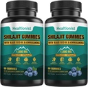 2 Packungen 1000 MG Shilajit Ergänzungsgummis mit 85+ Trace Minerals, Fulvic Acid, Pure Organic Shilajit Himalayan Gummy für Männer und Frauen, Energie, Gehirn, Immunität Suport - 120 Zähler
