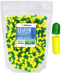 XPRS Nutra Size 00 Empty Capsules - 1000 Count Empty Gelatin Capsule - Pillole DIY Capsule Filling - Fillable Pill Gel Caps per Do-It-Yourself Supplements (Green/Yellow)