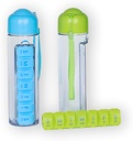 Wasserflasche und Pille Organizer - 400ml Reise Wasserflasche mit 7 Tage Wöchentliche Pille Case - Medizin Planner Vitamin Halter mit kostenlosem Reinigungsbürste. Perfekt für Sport und Reisen (blau)