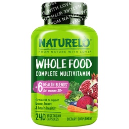 NATURELO Ganzes Lebensmittel Multivitamin für Frauen 50+ (Iron Free) mit Vitaminen, Mineralstoffen, & Bio-Extrakten - Ergänzung für Post Menopausal Women Over 50 - No GMO - 240 Vegan Kapseln