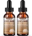 2 Pack Lions Mane Ergänzung flüssige Pilz Extrakt Tropfen für Gedächtnis, Fokus & Klarheit - Brain Booster - Lions Mane Tincture für natürliche Immununterstützung, Vegan, Organic, 2 Fl Oz
