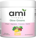 Glow Greens Powder, Collagen mit Probiotika, Vitamine, Verdauungsenzyme, Superfoods, Gut Health, Bloating Relief, Radiant Skin, Natürlicher Glow, Spirulina, 30 SVG, Mango
