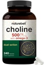 NatureBell Choline ergänzt 500mg mit Omega-3 Fettsäuren, 240 Kapseln | Hohe Potenz Choline Bitartrate – Pränatale Unterstützung während der Schwangerschaft – Fördert Energie, Leber, Gehirn, & Kognitive Gesundheit