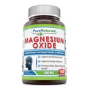 Pure Naturals Magnesiumoxid Ergänzung | 500 Mg pro Servieren | 180 Kapseln | Non-GMO | Glutenfrei | Made in USA