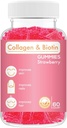 Collagen Biotin Gummies - Unterstützt Haar, Haut und Nägel Haarwachstum Anti Aging Pflege Kaubare Gummy Vitamine, Vegan, Non-GMO, Glutenfrei, Gelatine Erdbeer Flavor 60 Count, Pink