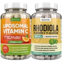 DACHA Premium Immun & Focus Enhancement Bundle - Liposomal Vitamin C und Rhodiola, für Ultimate Mood, Immune, Mind Health Support, Ultra Absorb Combo mit Potent Ascorbyl Palmitate & Bioperine