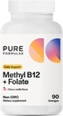 PureFormulas Methyl B12 + Folat-Ergänzung, 1.000 mcg Methylierte B12-Ergänzung, 665 mcg Folate, Kirsch Vanille-Flavor, Methyliertes Vitamin B 12 - Non-GMO, 90 Lozenges