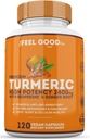 The Feel Good Turmeric Circumin 2400mg 95% Curcuminoids mit BioPerine | Turmeric Supplement für Brain & Joint Support | 120 Vegan Kapseln